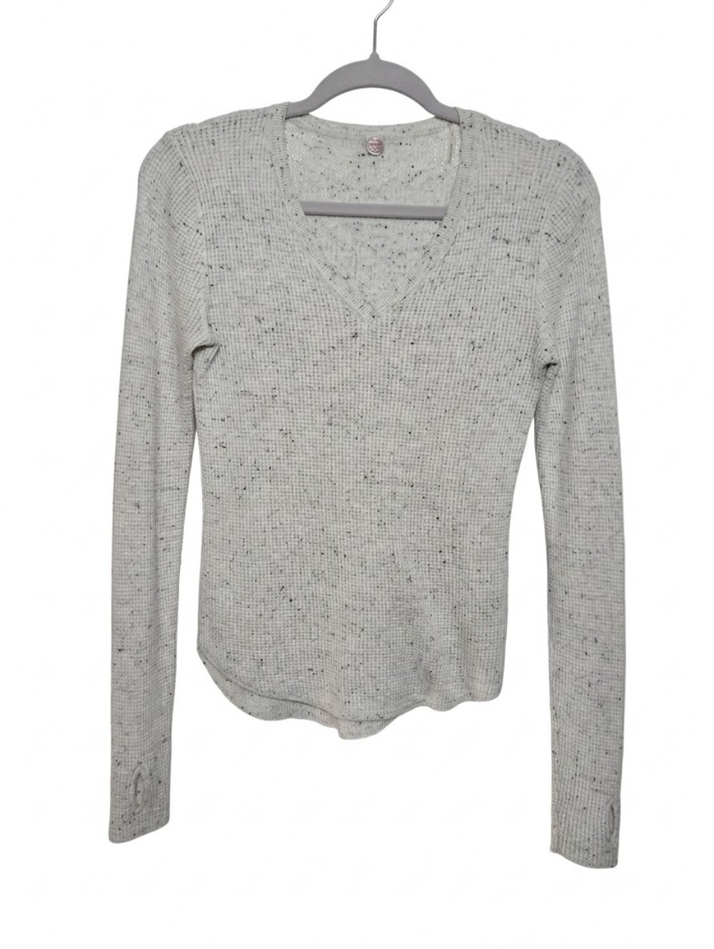 Margaret O'Leary Waffle Knit V-Neck Sweater Sz Small Light Gray